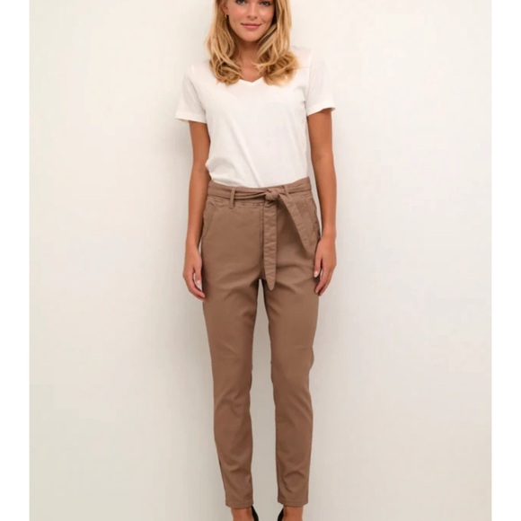 Cream Beige Faux Leather CRTorid Baggy Front ties Pant women size 38 Medium - Picture 1 of 14